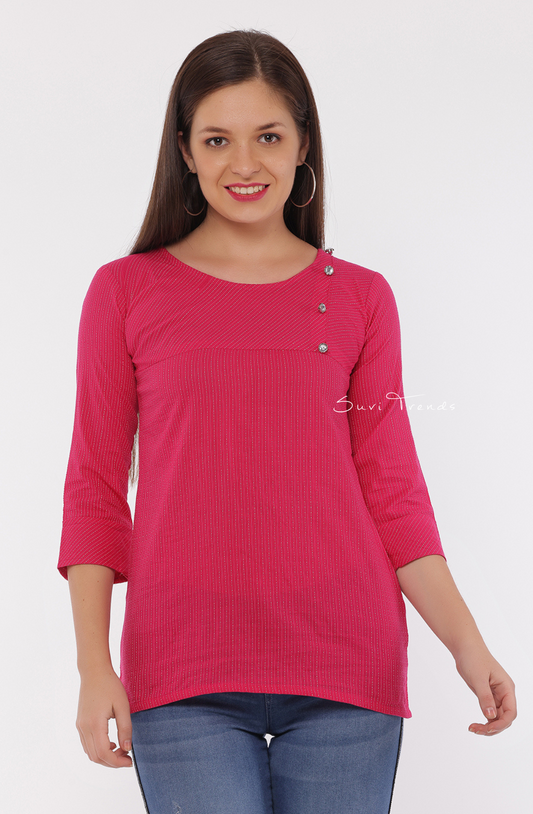 Cotton Kantha Short Top - Pink