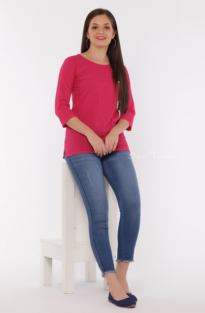 Cotton Kantha Short Top - Pink