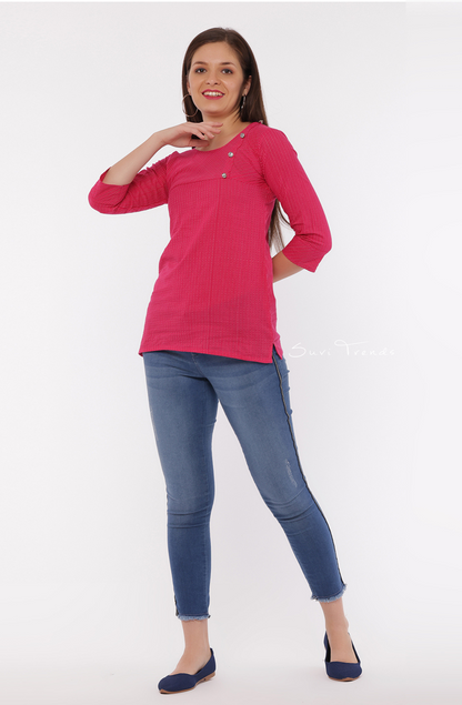 Cotton Kantha Short Top - Pink