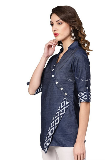 Denim Collared Short Top - Blue