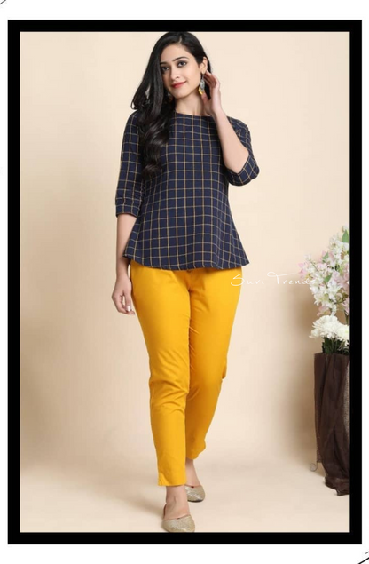 Checked Short Top with Tie-Knot - Blue