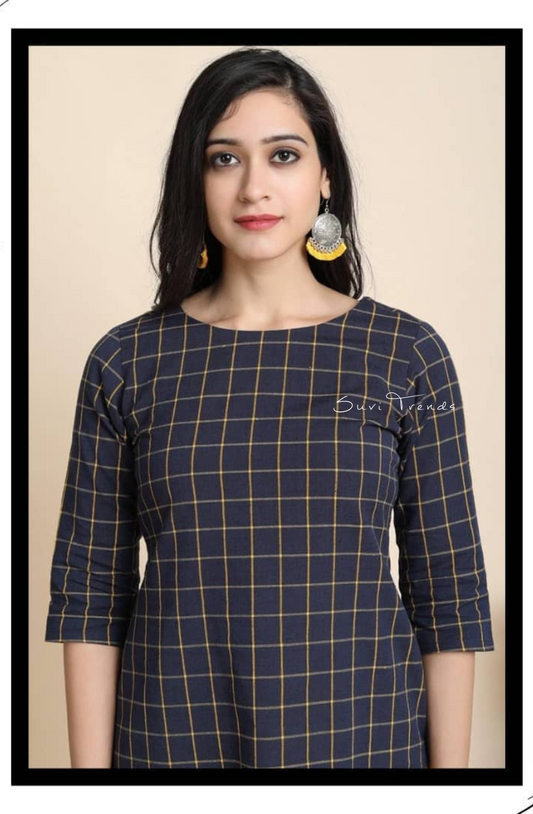 Checked Short Top with Tie-Knot - Blue