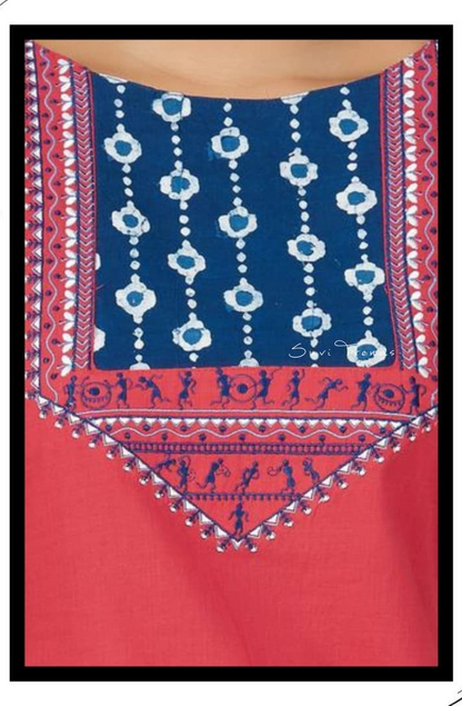 Warli Embroidered Straight Kurta - Pink