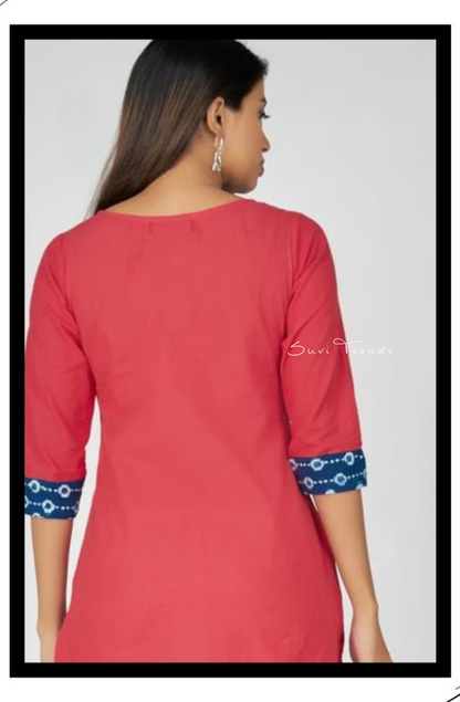 Warli Embroidered Straight Kurta - Pink