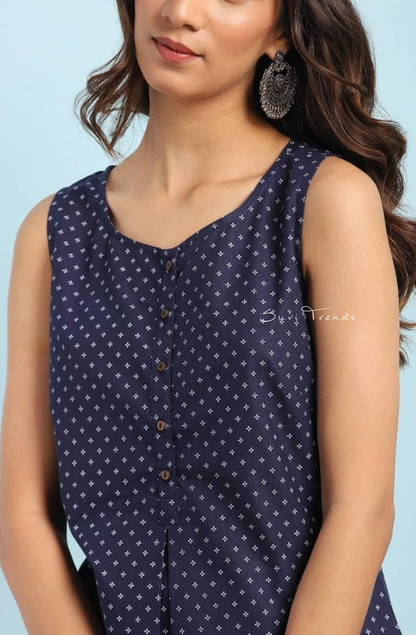 Geometric Printed A-Line Top - Navy Blue