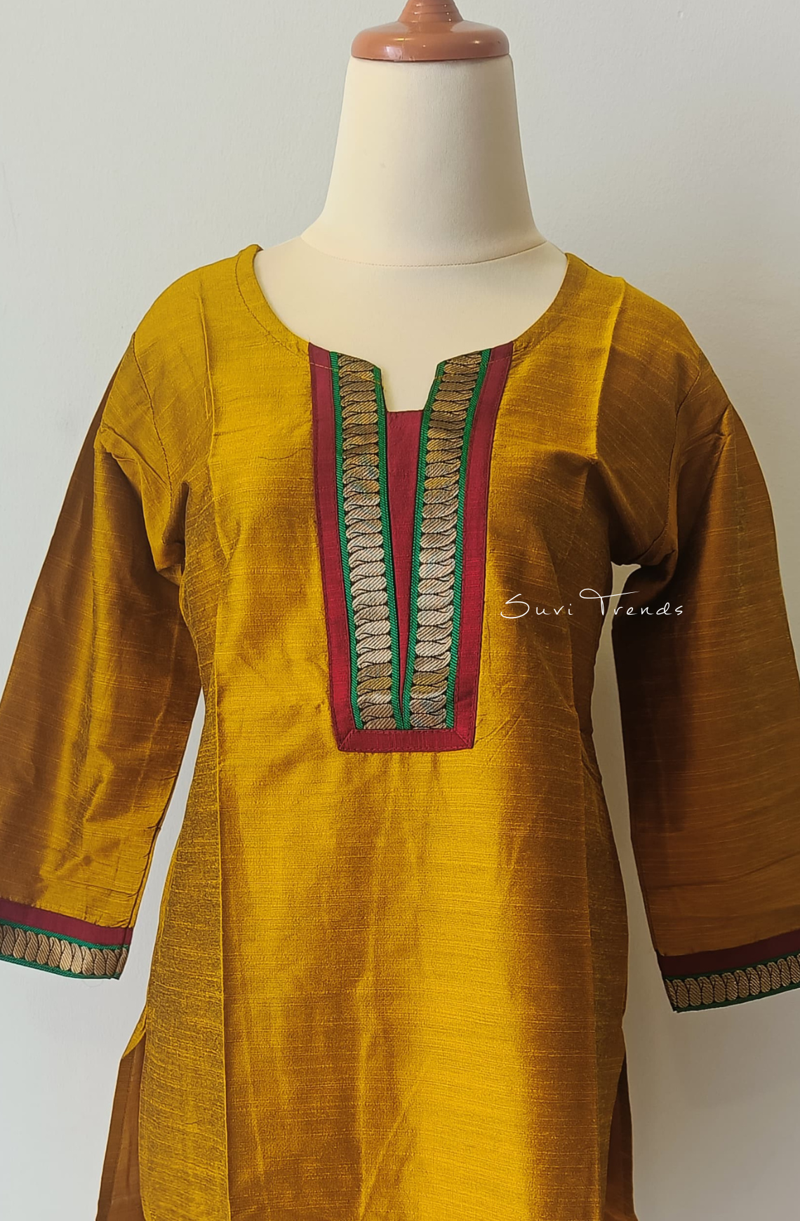 Solid Straight Kurta with Paisley Work - Sandal