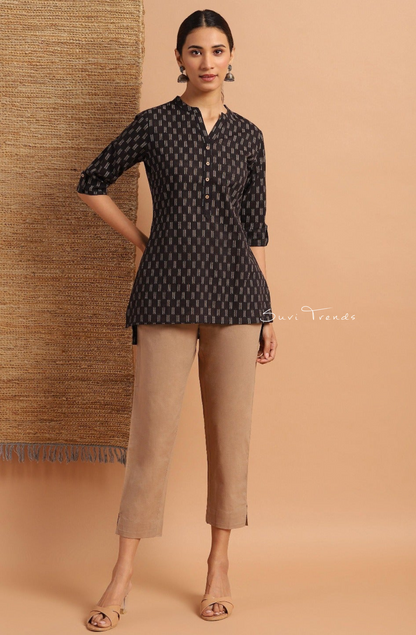 Pure Cotton Geometric Printed Straight Kurti - Black