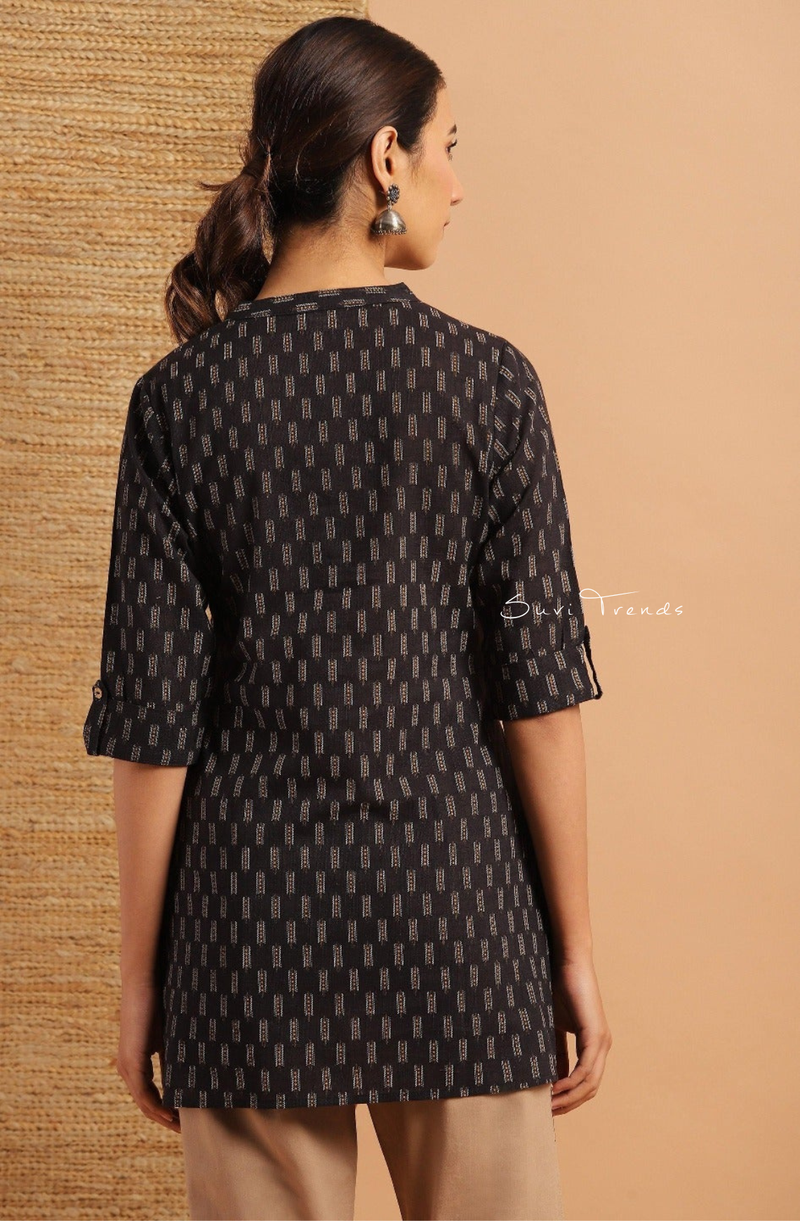 Pure Cotton Geometric Printed Straight Kurti - Black