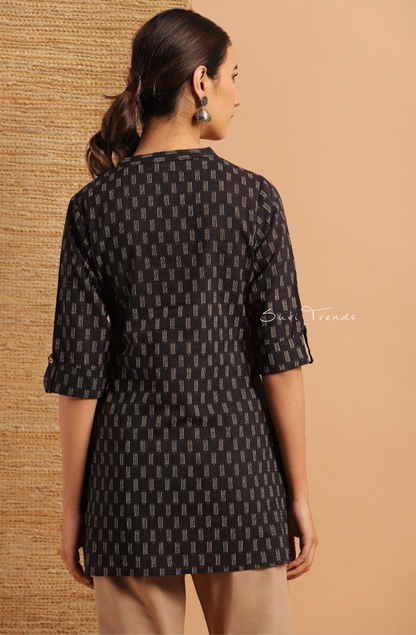 Pure Cotton Geometric Printed Straight Kurti - Black