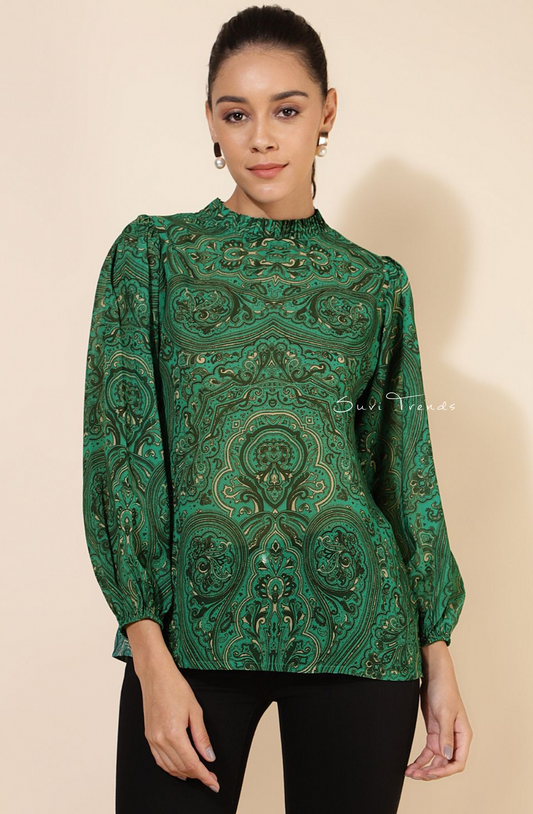 Georgette Digital Printed Regular Top - Green