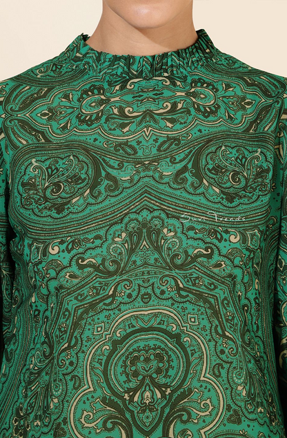 Georgette Digital Printed Regular Top - Green