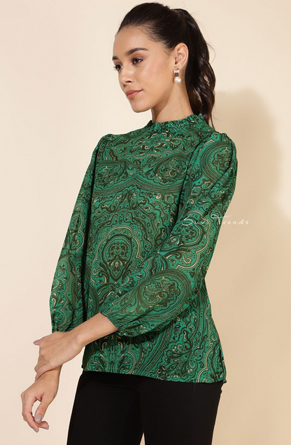 Georgette Digital Printed Regular Top - Green