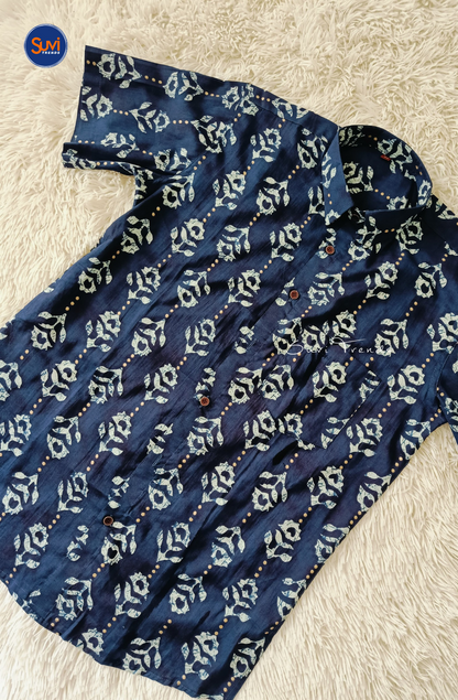 Men's Floral Printed Cotton Shirt - Blue