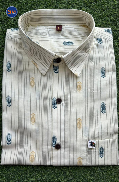 Men's Printed Cotton Shirt - Off White