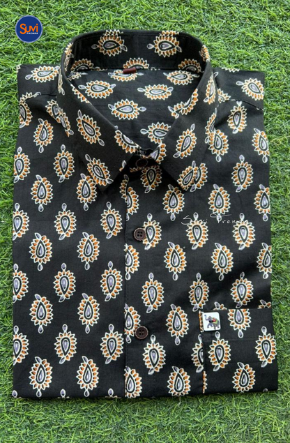 Men's Printed Cotton Shirt - Black