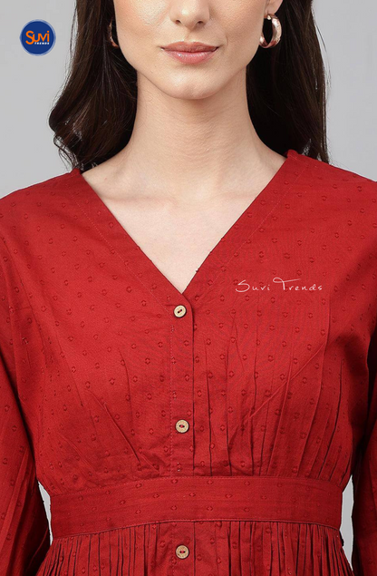 Dobby Cotton Wrap Around Short Top - Red