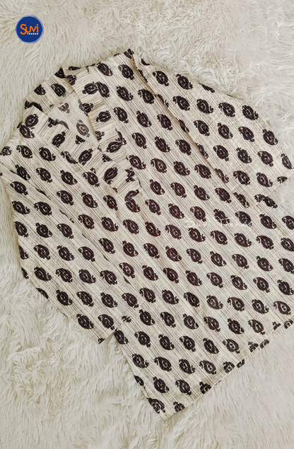 Cotton Printed V Neck Kurti - Off White