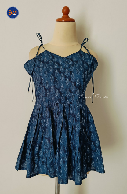 Cotton Peplum Sleeveless Top - Blue
