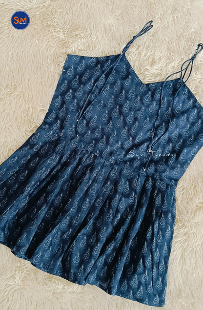 Cotton Peplum Sleeveless Top - Blue