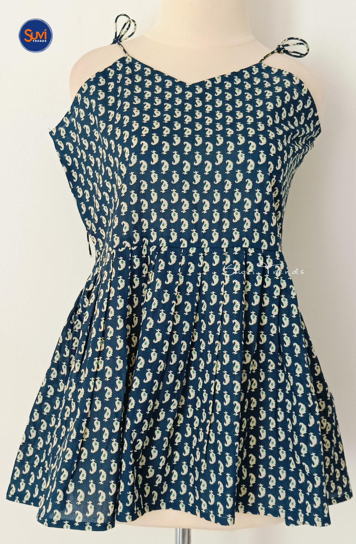 Cotton Peplum Sleeveless Top - Navy Blue