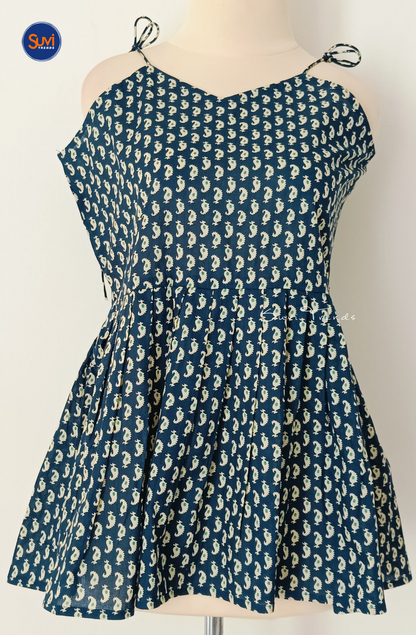 Cotton Peplum Sleeveless Top - Navy Blue