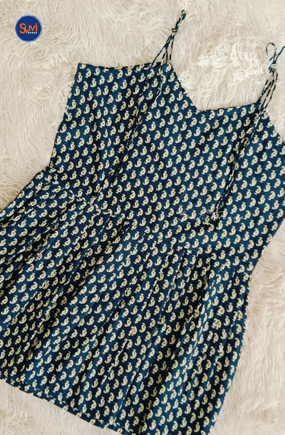 Cotton Peplum Sleeveless Top - Navy Blue