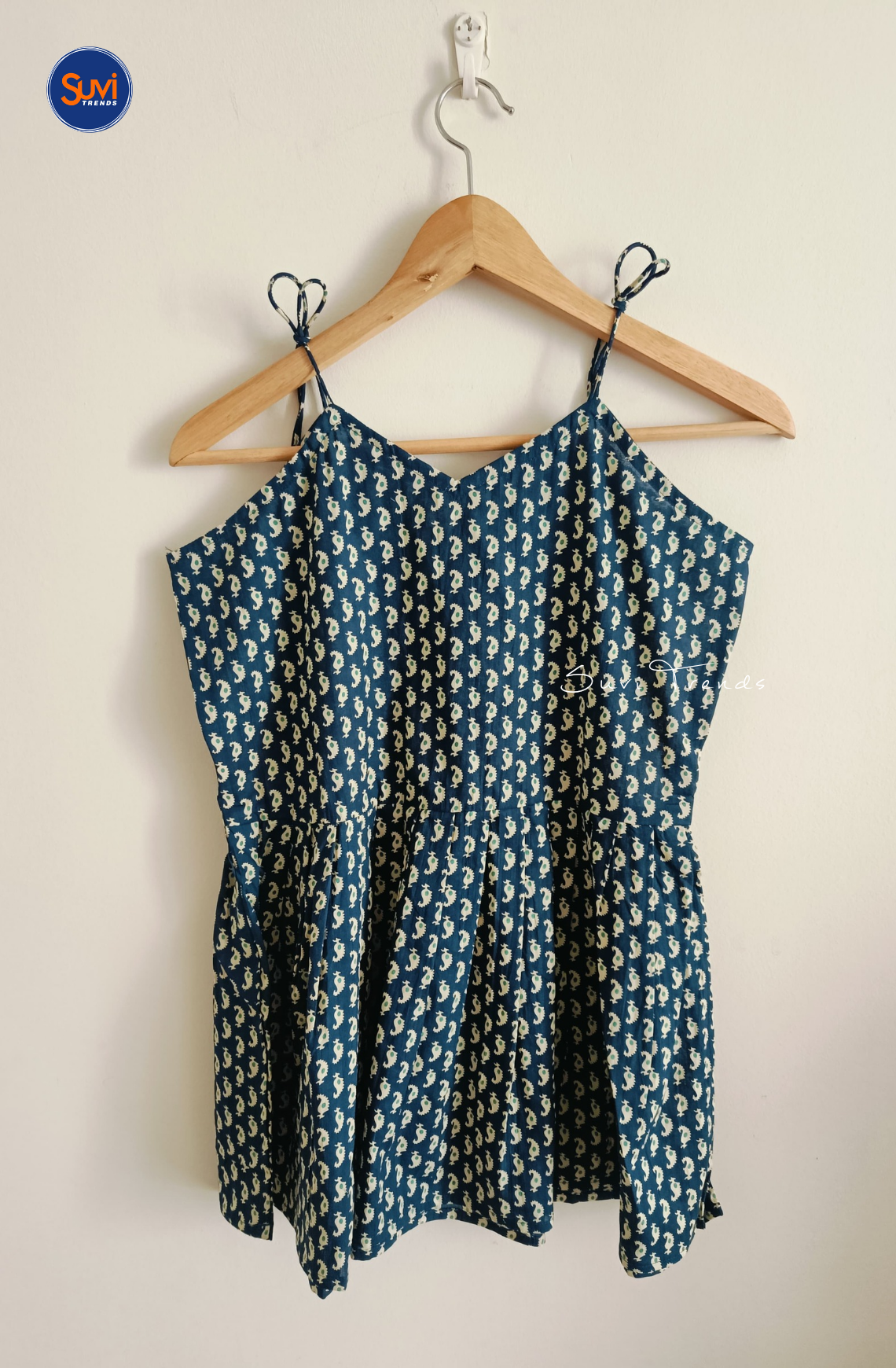 Cotton Peplum Sleeveless Top - Navy Blue