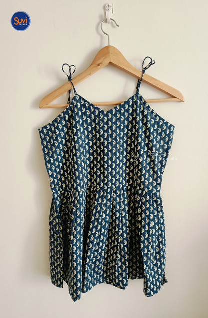 Cotton Peplum Sleeveless Top - Navy Blue