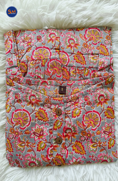 Floral Printed Sleeveless Dress - Grey