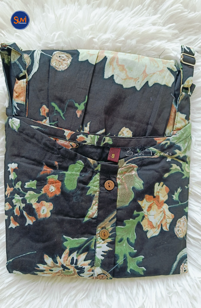 Cotton Printed Sleeveless Long Dress - Black