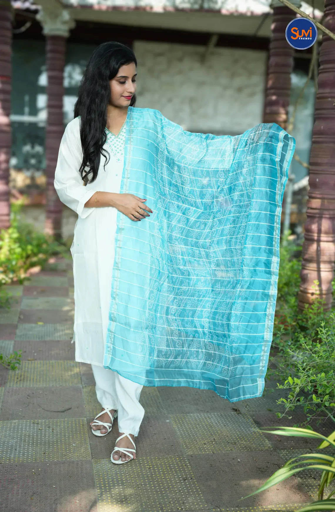 Silk Suit Set with Bead Work - Off White