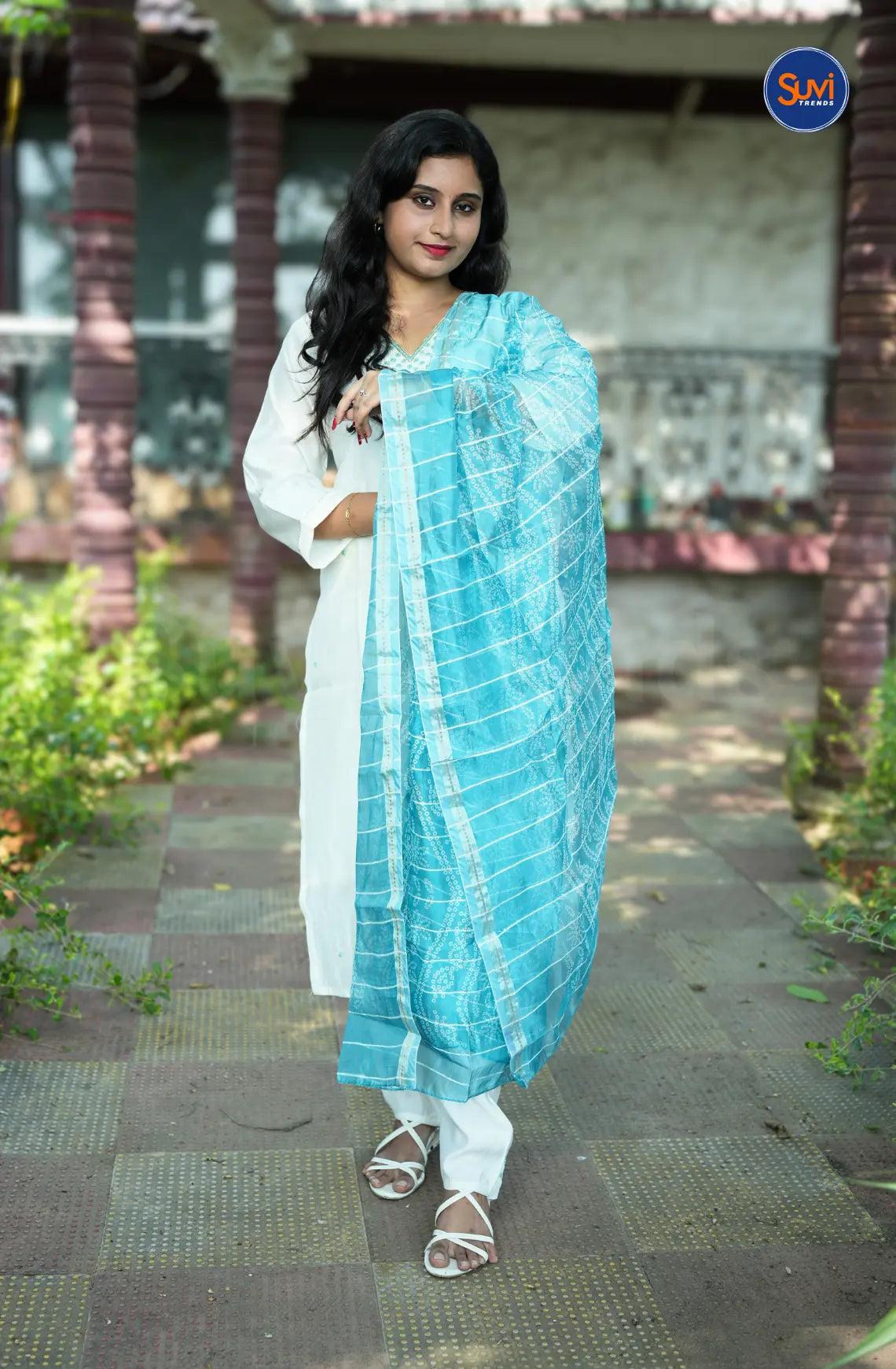 Silk Suit Set with Bead Work - Off White