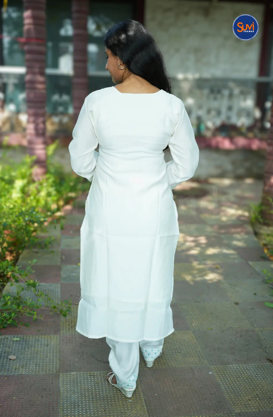 Silk Suit Set with Bead Work - Off White