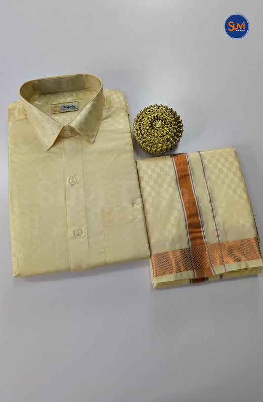 Textured Weave Japan Silk Dhoti Set - Off White