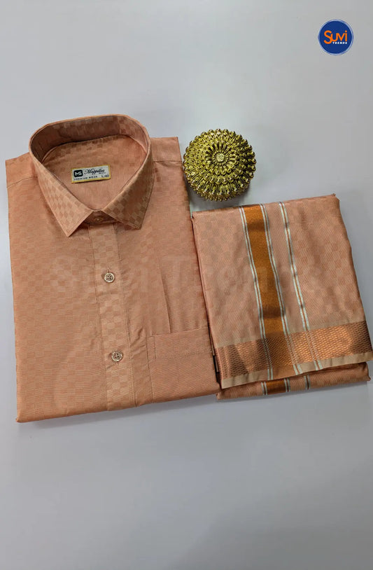 Textured Weave Japan Silk Dhoti Set - Peach