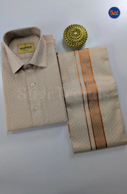 Wedding Zari Brocade Shirt and Dhoti Set 1