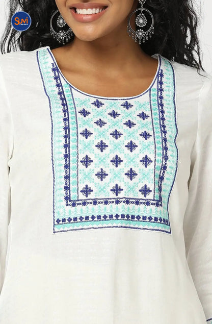 Yoke Embroidered Straight Kurta - White