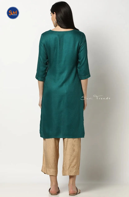 Yoke Embroidered Straight Kurta - Teal