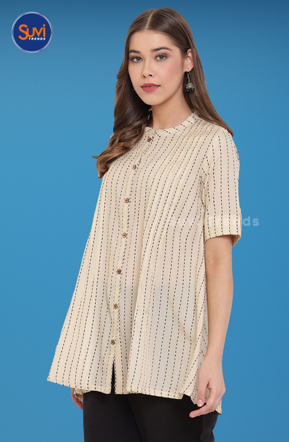 Printed Cotton Top - Off White