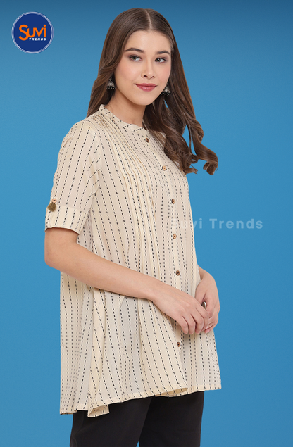 Printed Cotton Top - Off White