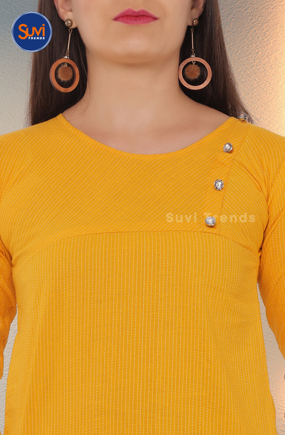 Cotton Kantha Short Top - Yellow
