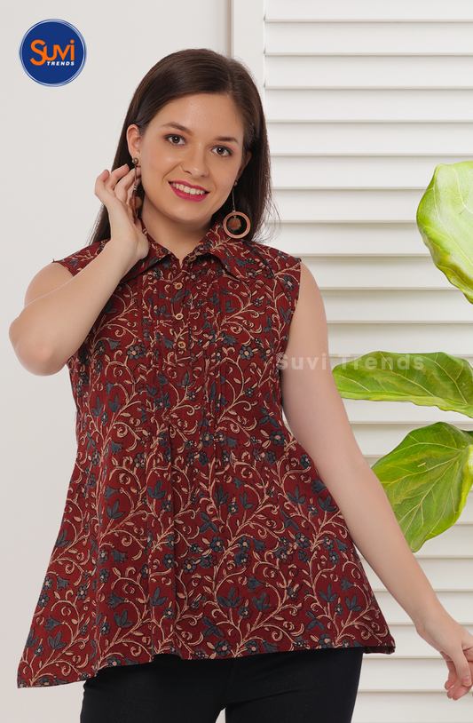 Natural Dyed Red Ajrakh Top
