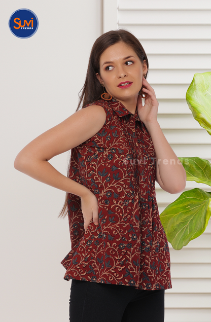 Natural Dyed Red Ajrakh Top