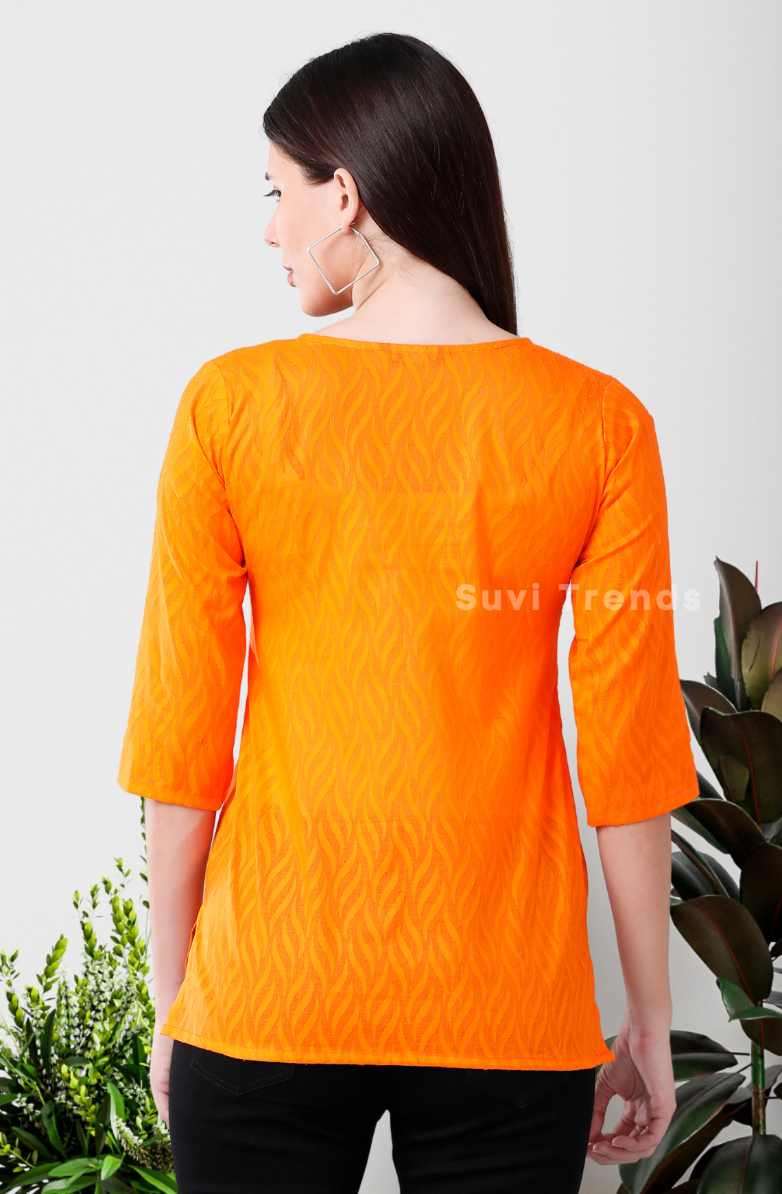 Orange Leafy Khasid Cotton Kurti
