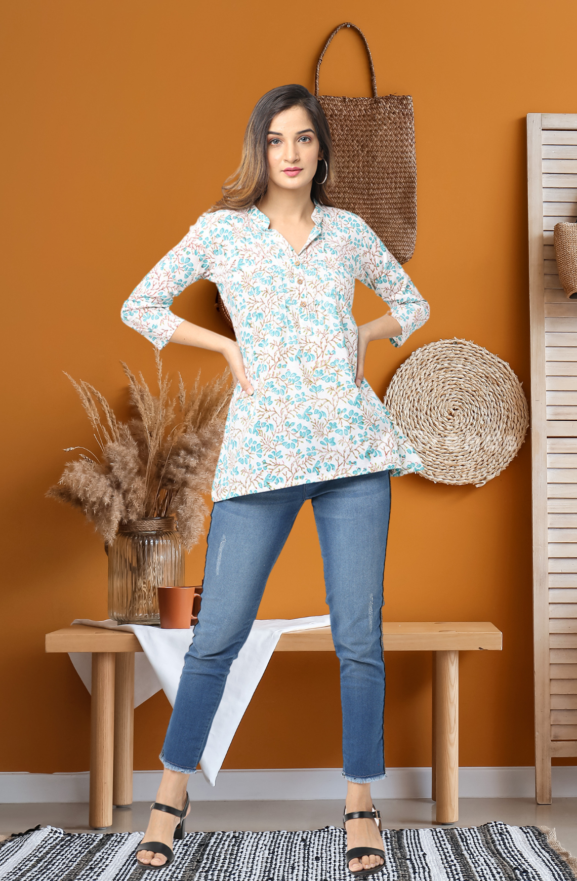 Green Floral Cotton Top