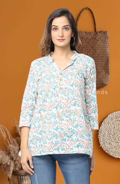Green Floral Cotton Top
