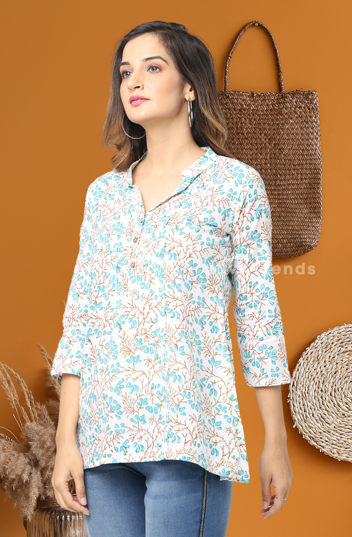 Green Floral Cotton Top