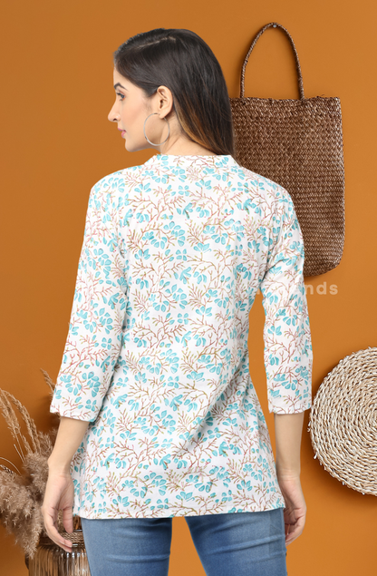 Green Floral Cotton Top