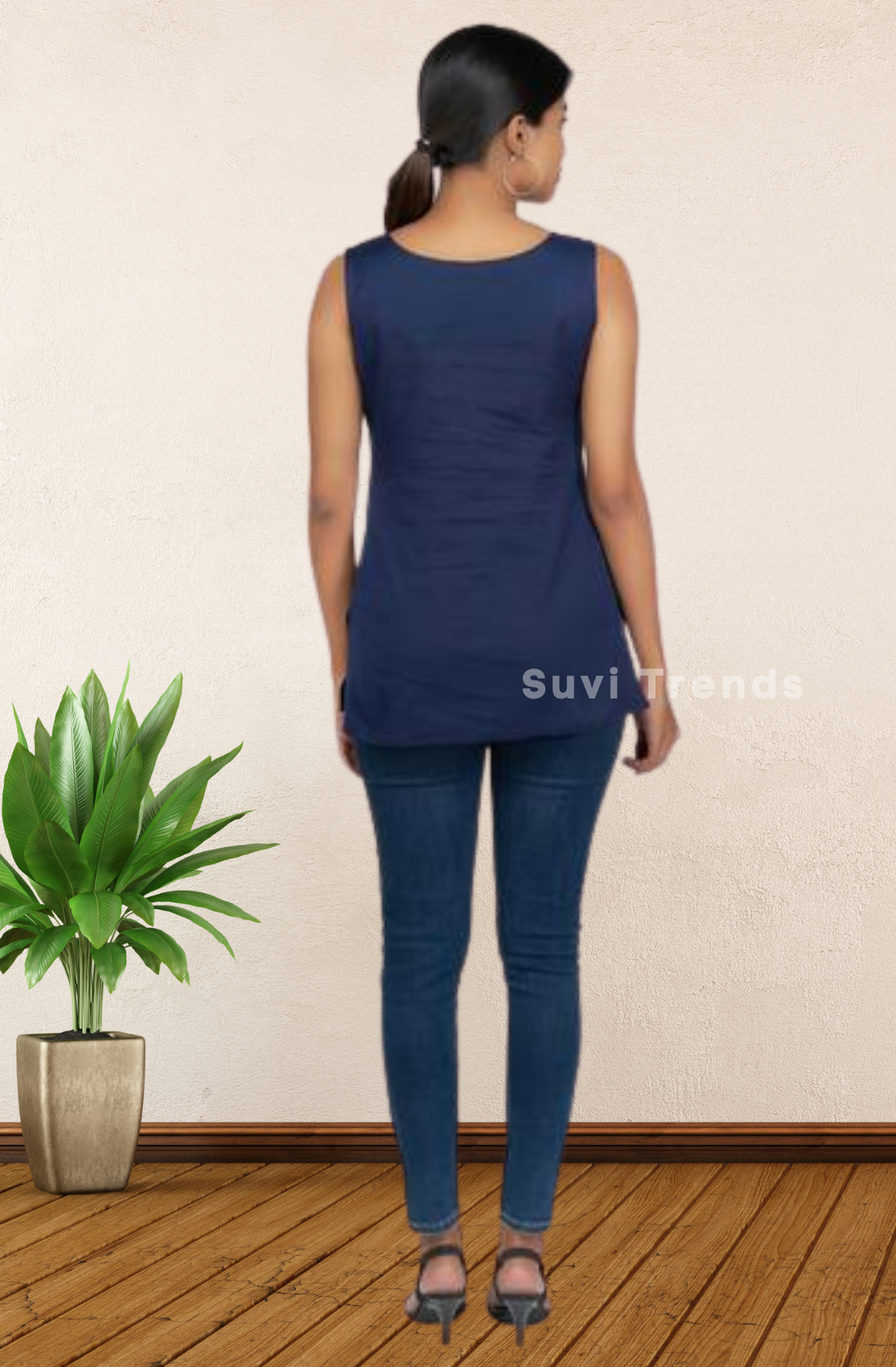 Navy Blue Ethnic Printed Top