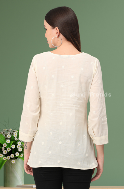 Off White Butta Embroidery Top